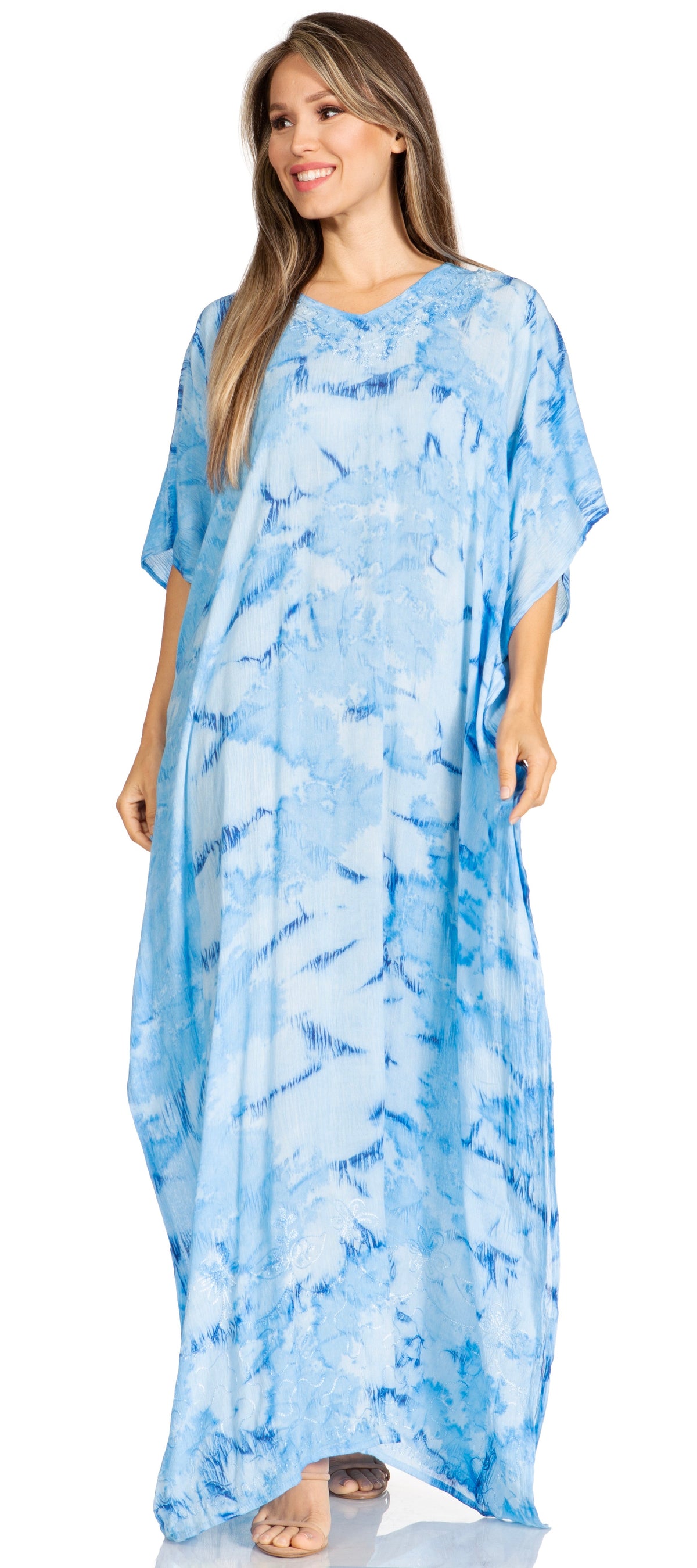 Sakkas Pilar Petite Women's Beach Maxi Caftan Dress in Short Sleeve Casual Style