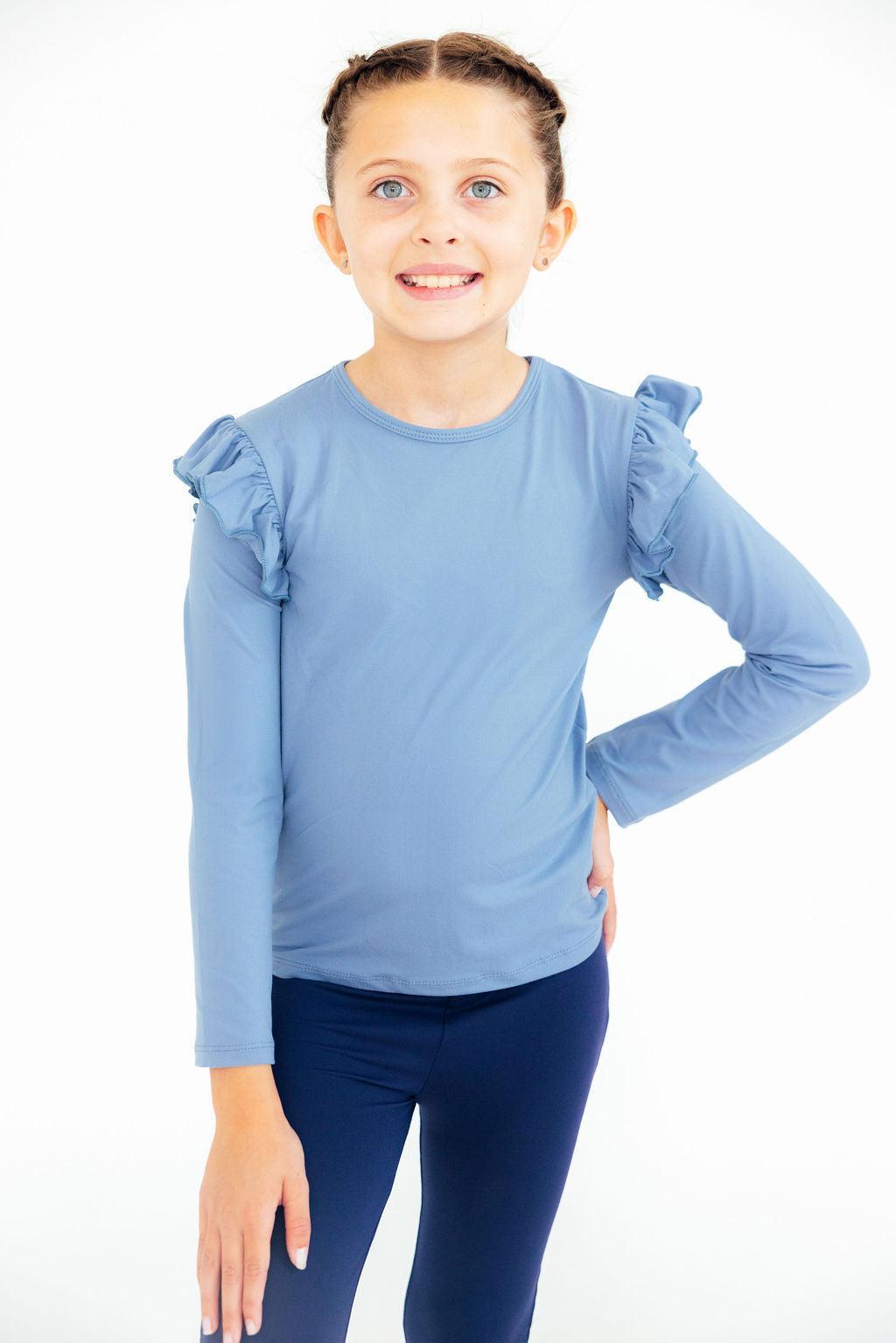Dusty Blue L/S Ruffle Tee