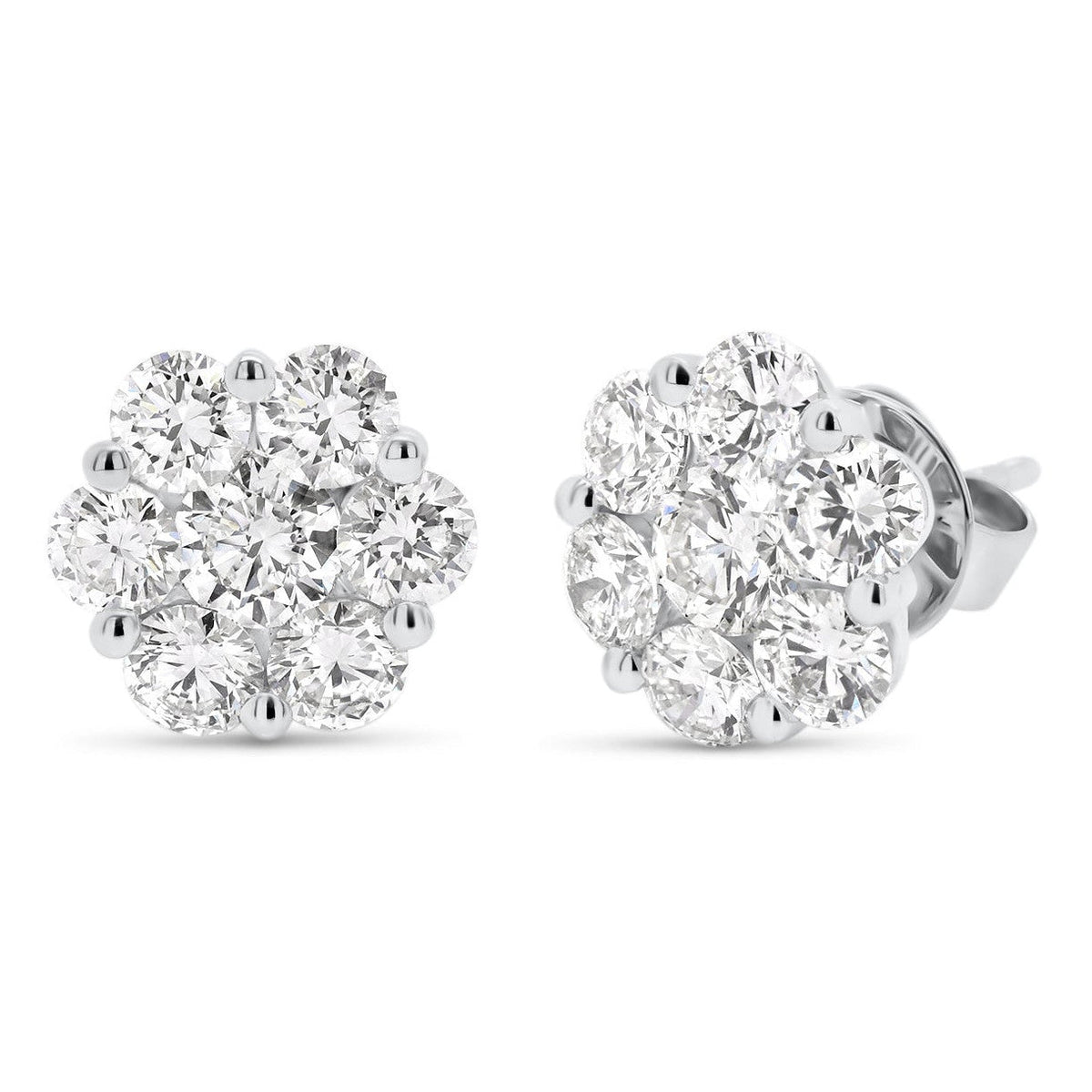AGI Certified 2.00ctw Lab Diamond Floral Cluster Stud Earrings in 14kt White Gold