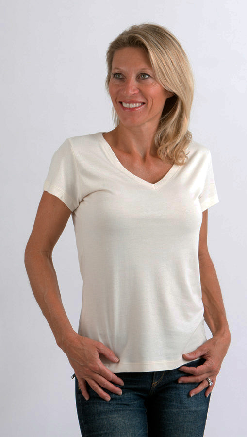 Clearance Women's Bamboo V-Neck Cap Sleeve T-Shirt