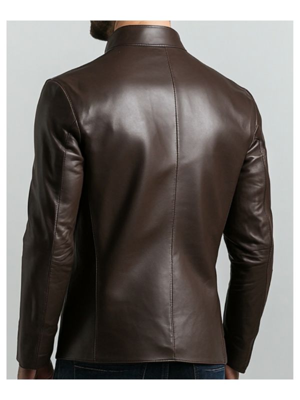 Edward Men's Brown Leather Jacket with Multiple Pockets