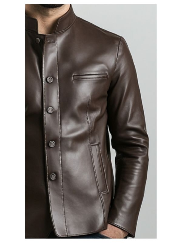 Edward Men's Brown Leather Jacket with Multiple Pockets