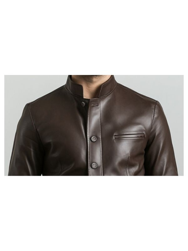 Edward Men's Brown Leather Jacket with Multiple Pockets