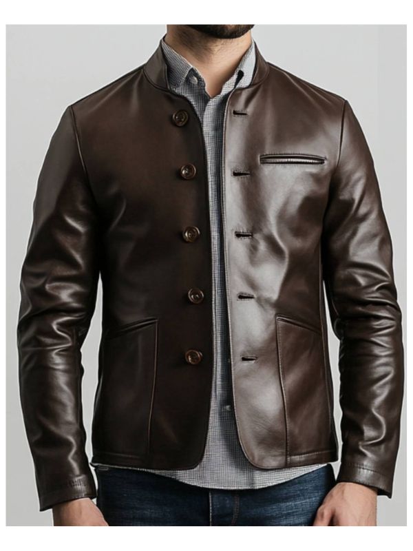 Men's Evelyn Brown Leather Biker Jacket