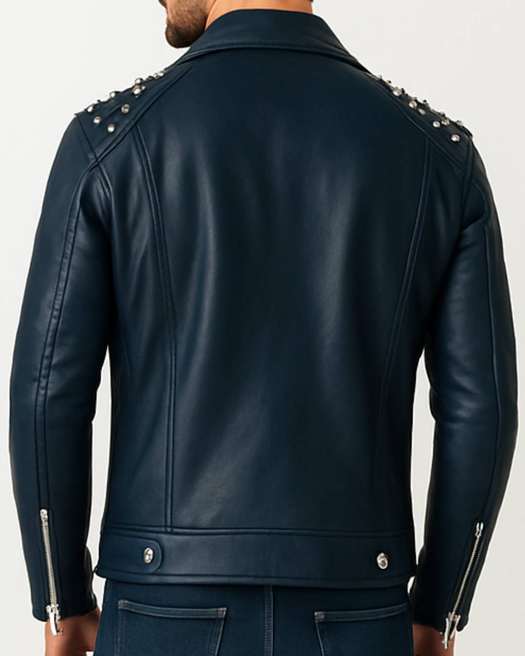 Men's Blue Aiden Leather Biker Jacket