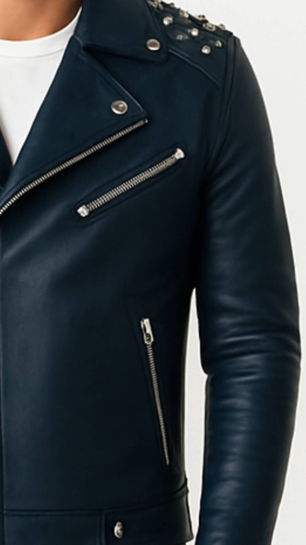 Men's Blue Aiden Leather Biker Jacket