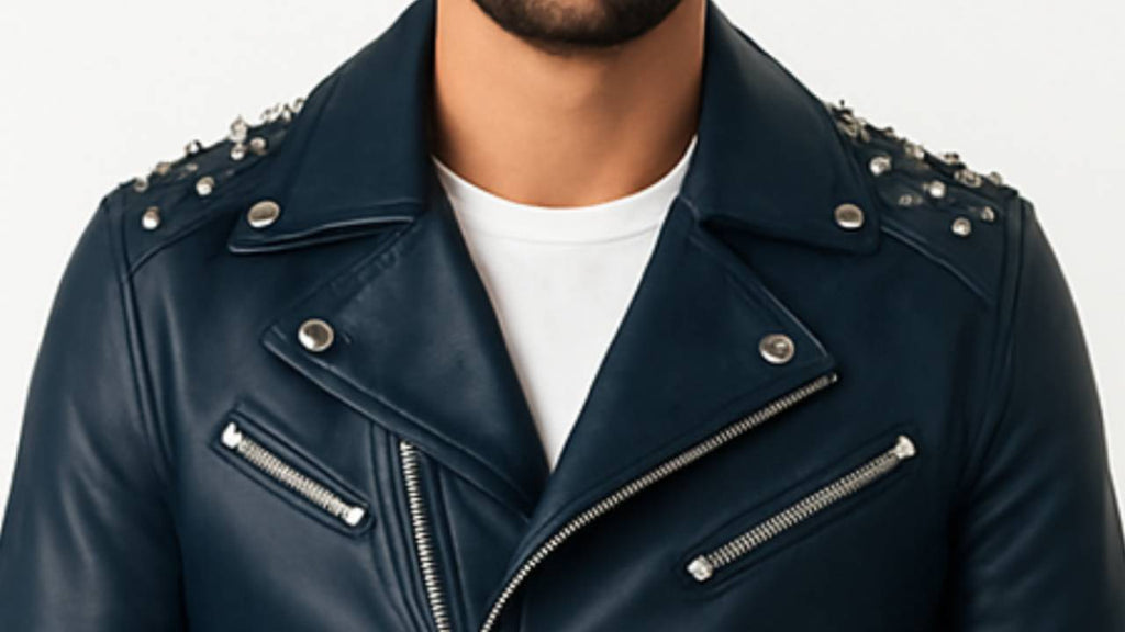 Men's Blue Aiden Leather Biker Jacket