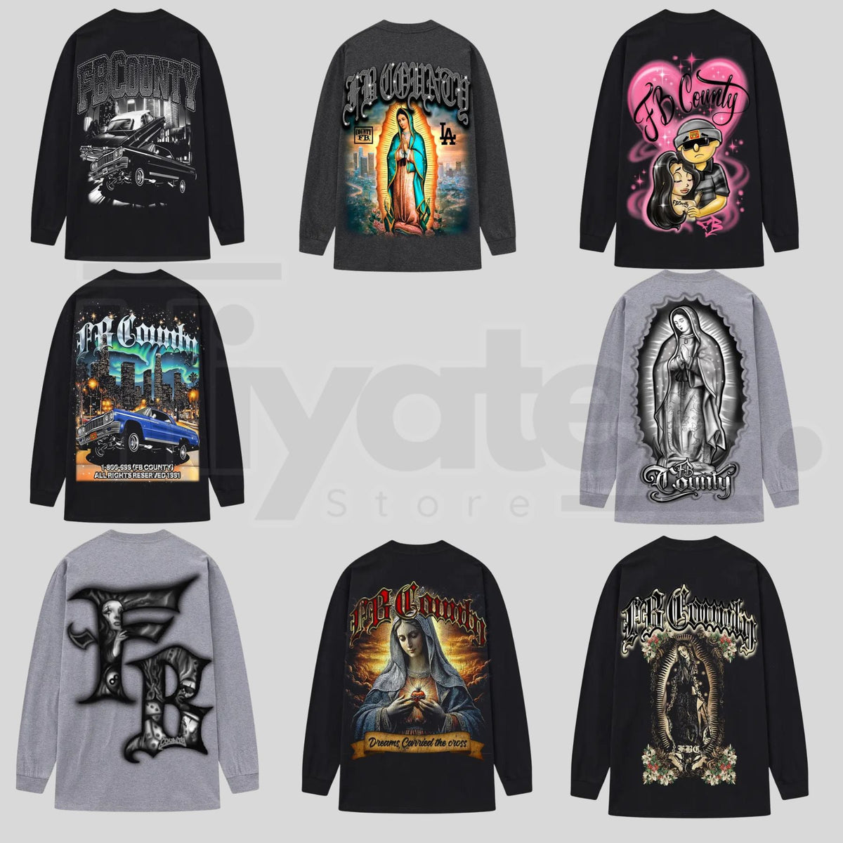 FB County Graphic Long Sleeve T-Shirt – Classic Streetwear Style, Heavyweight Long Sleeve Tee