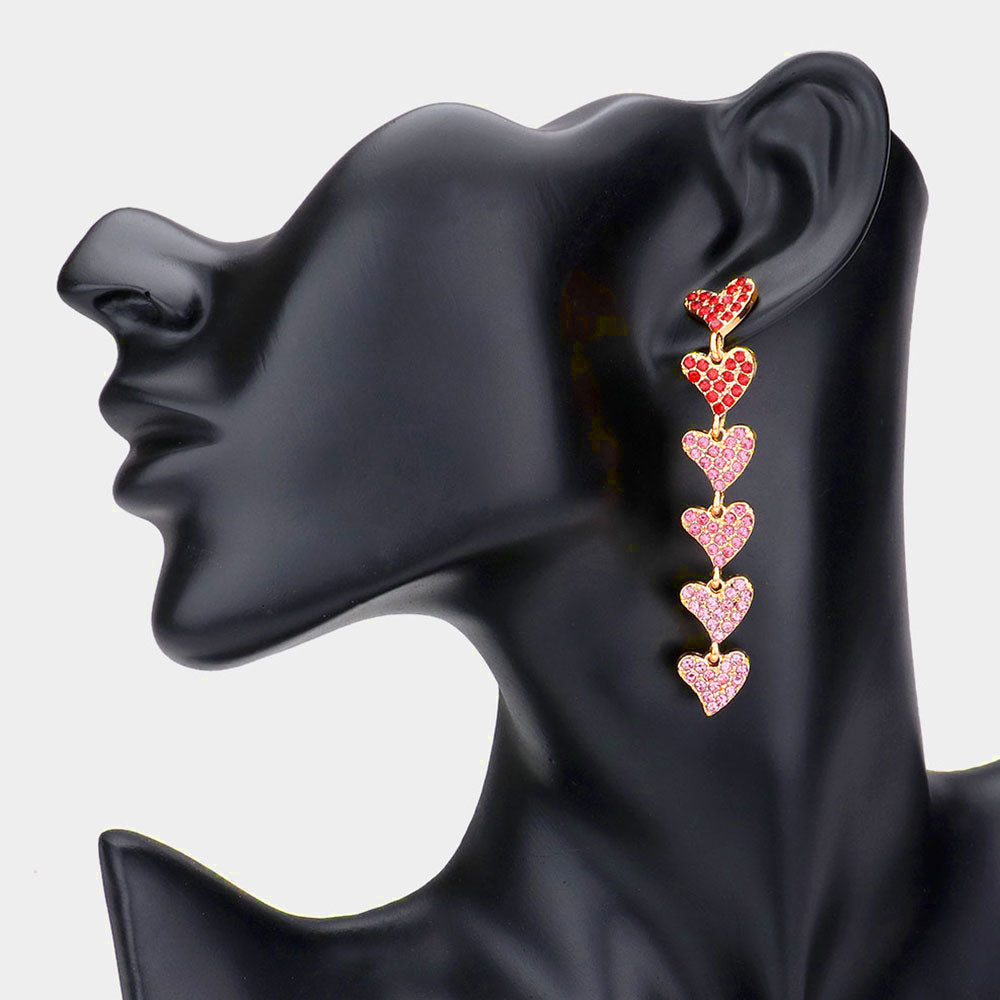 Rhinestone Embellished Heart Link Dangle Earrings