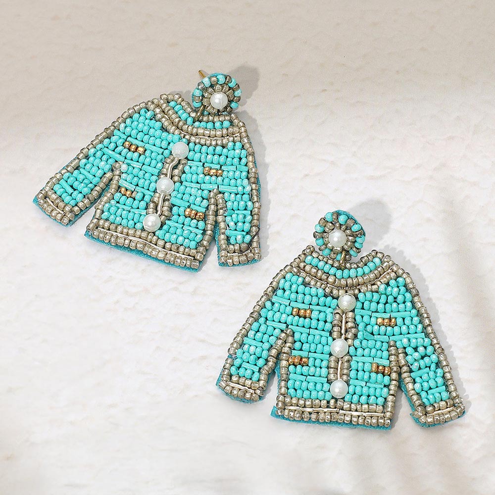 Felt Back Pearl Seed Beaded Top Dangle Earrings