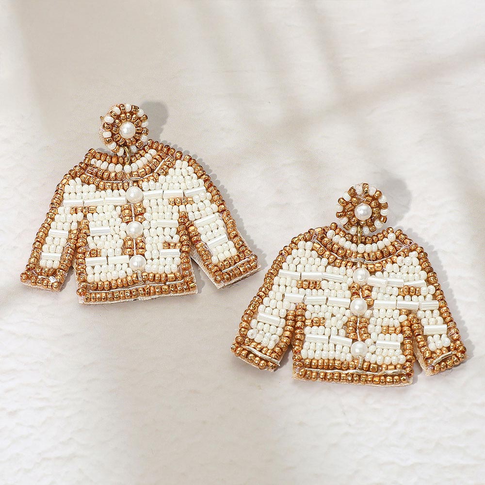 Felt Back Pearl Seed Beaded Top Dangle Earrings