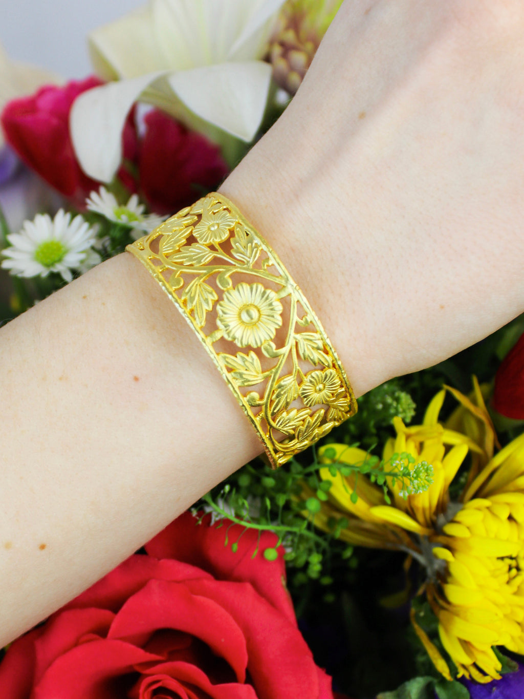 Floral Filigree Cuff Bracelet