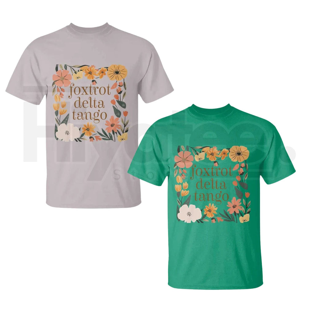 Foxtrots Deltas Tangos Boho Floral T-Shirt – Funny Military Phonetic Humor Tee