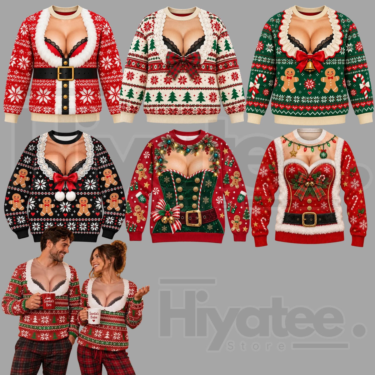 Funny 3D Print Fake Chest Ugly Christmas Sweater – Novelty Holiday Pullover