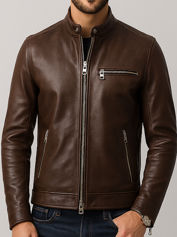 Men's William Brown Leather Biker Jacket