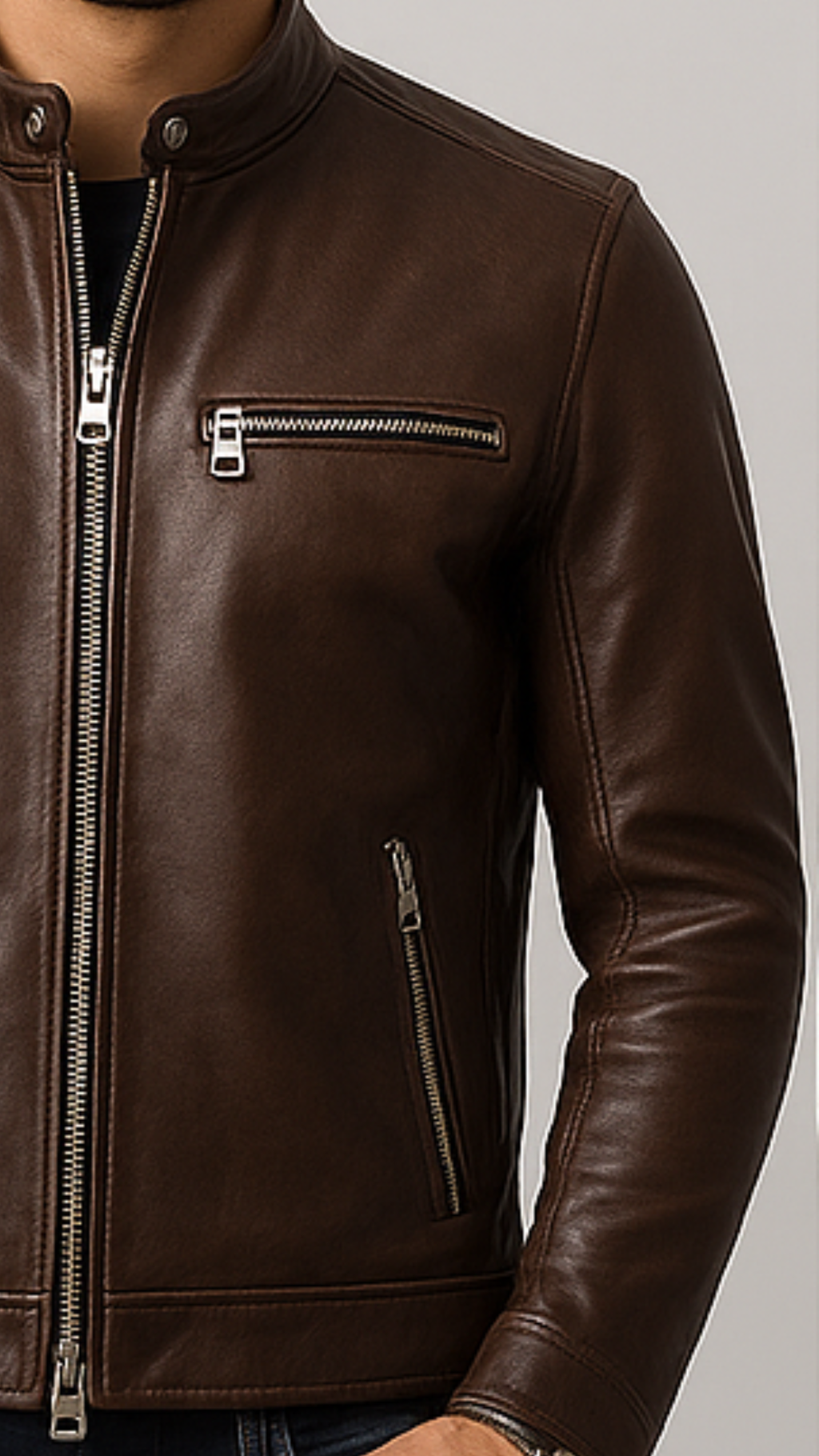 Men's William Brown Leather Biker Jacket