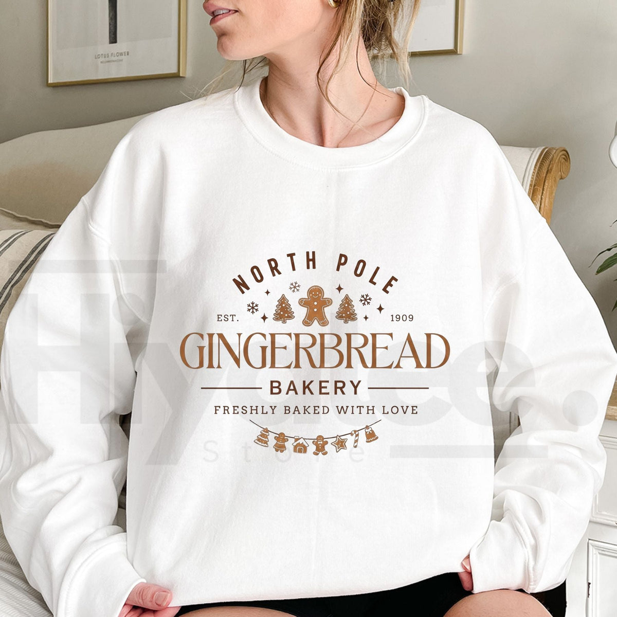 Gingerbread Bakery Christmas Cookie Sweatshirt, Cute Vintage Long Sleeve Holiday Top