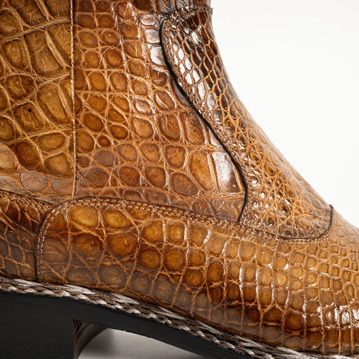Brown Crocodile Leather Buckle Ankle Boots