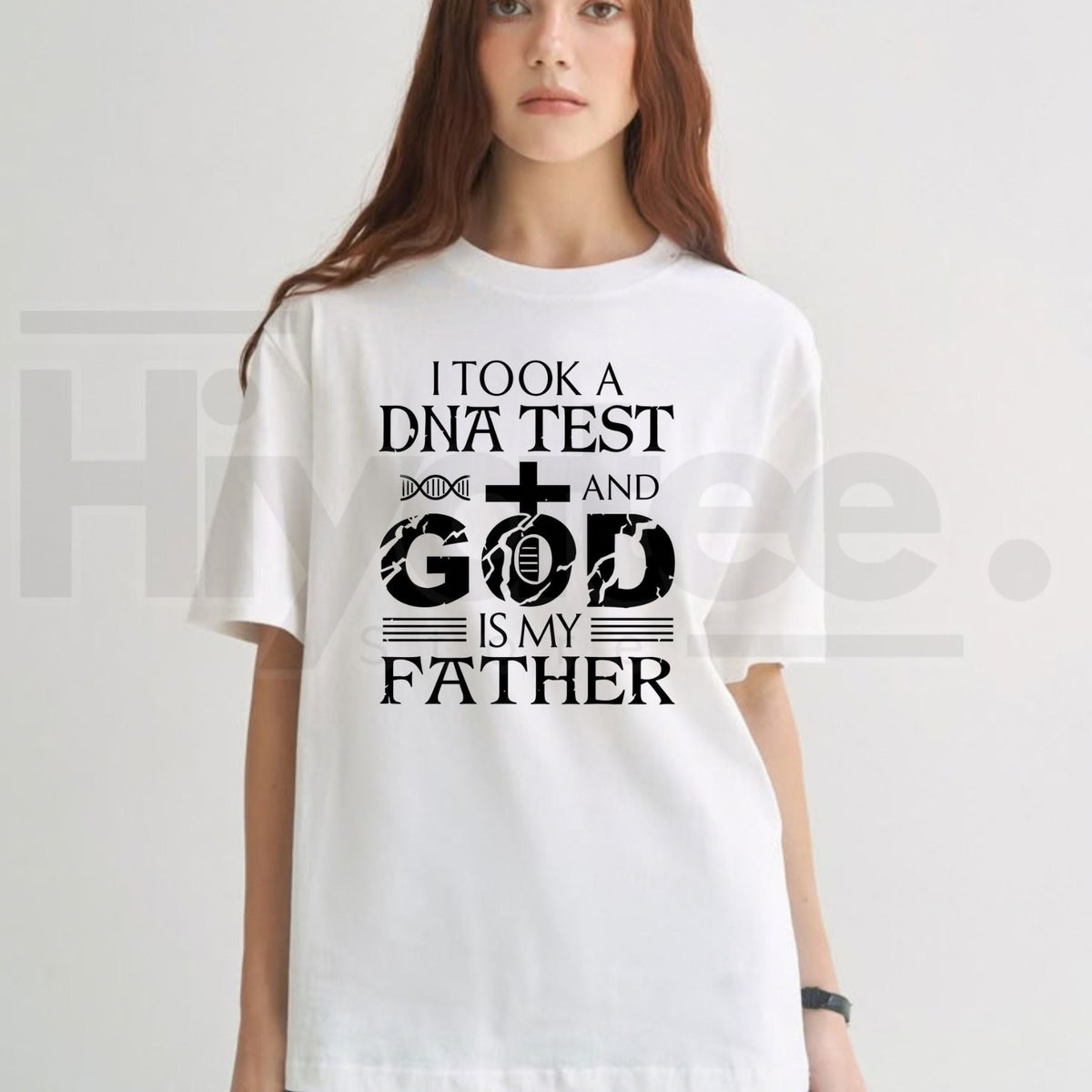 God Is My Father Christian Graphic T-Shirt – Men's Oversized Cross & DNA Humor Tee