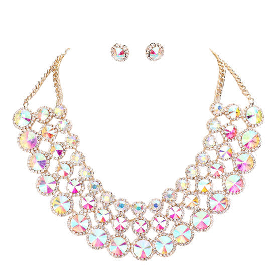 Crystal Pave Trim Round Evening Necklace Earring Set