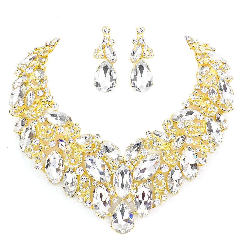 Marquise Stone Cluster Accented Evening Necklace