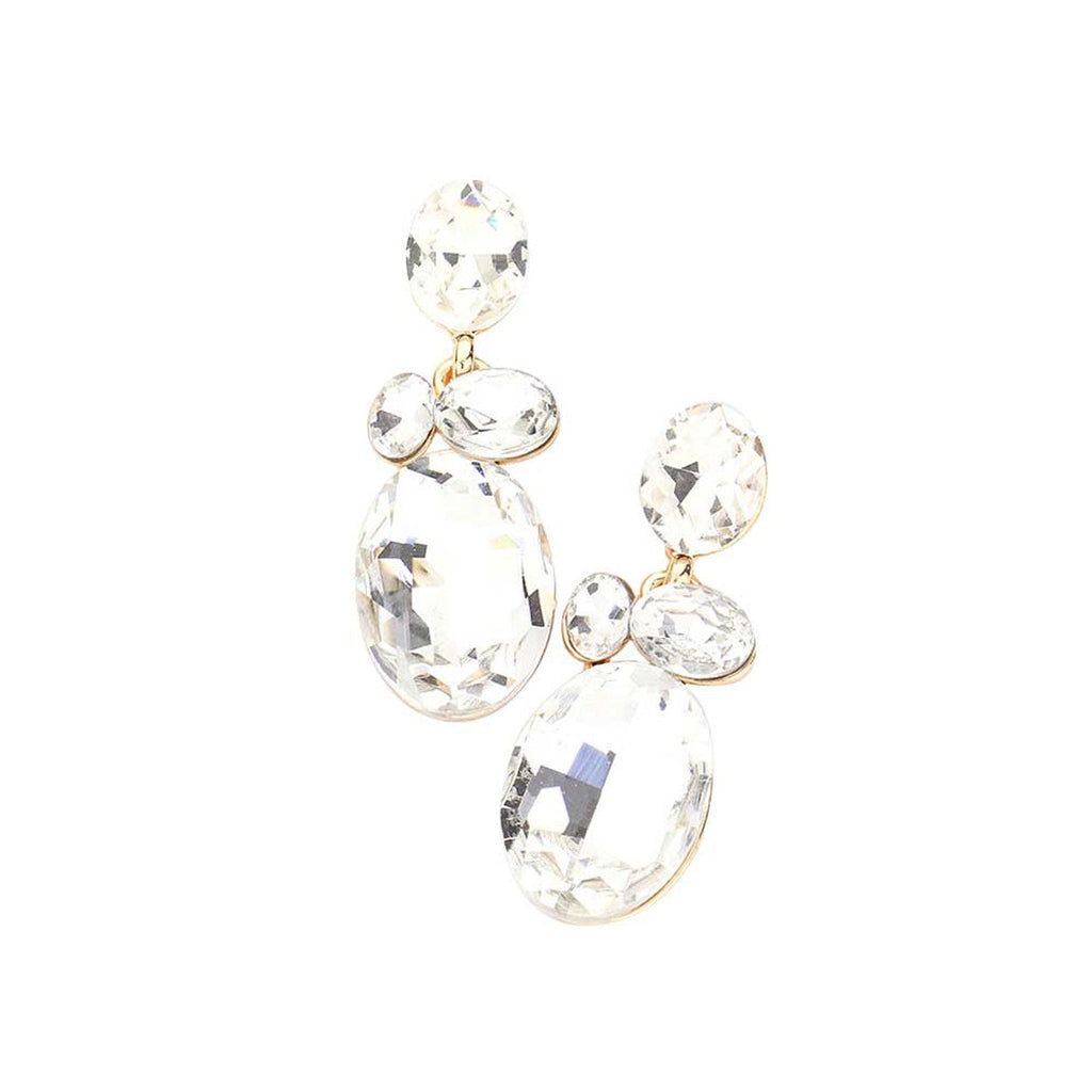 Oval Stone Link Dangle Evening Earrings