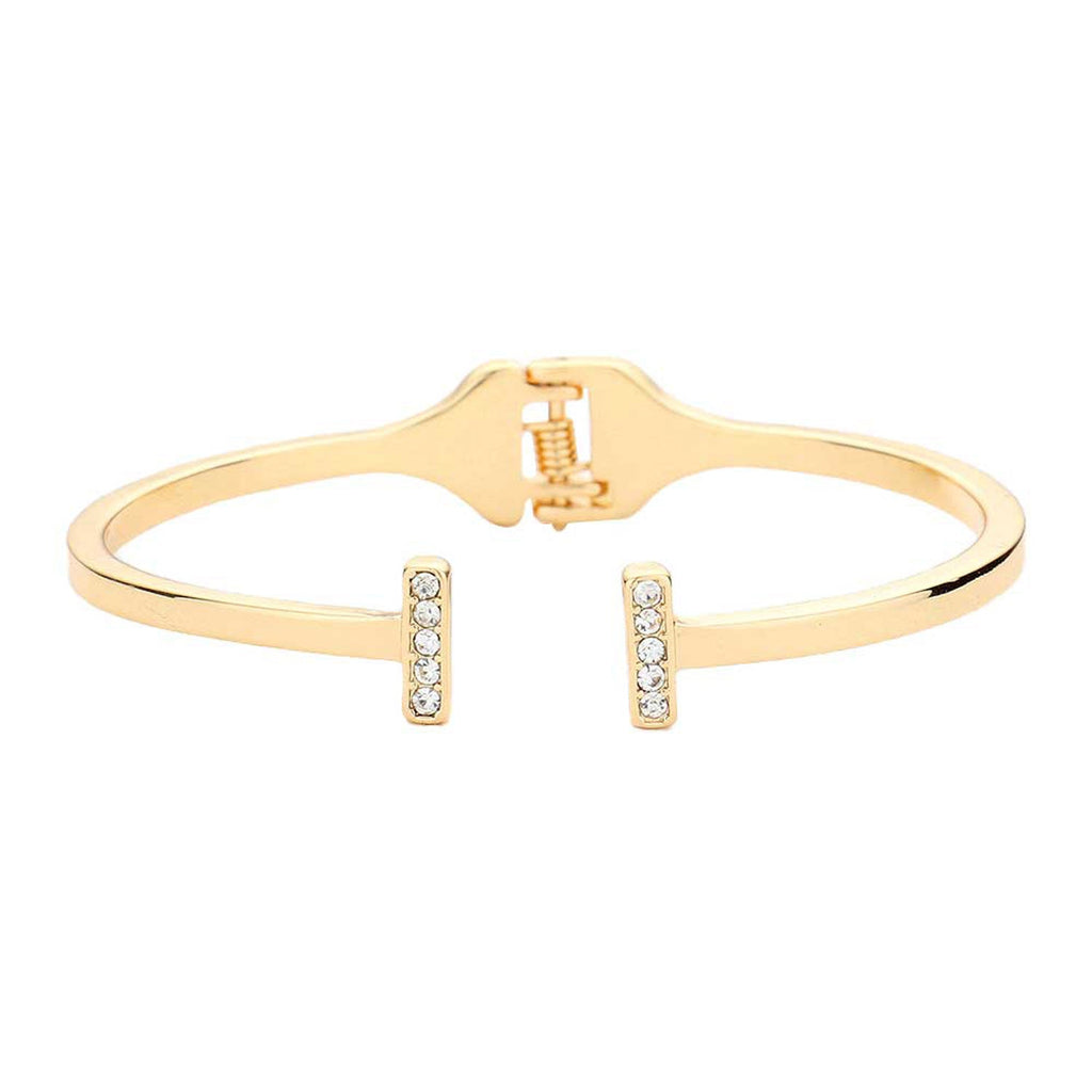 Rhinestone Embellished Metal Rectangle Cuff Bracelet
