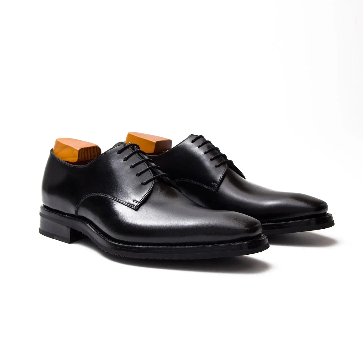Black Plain-Toe Goodyear Derby Shoes