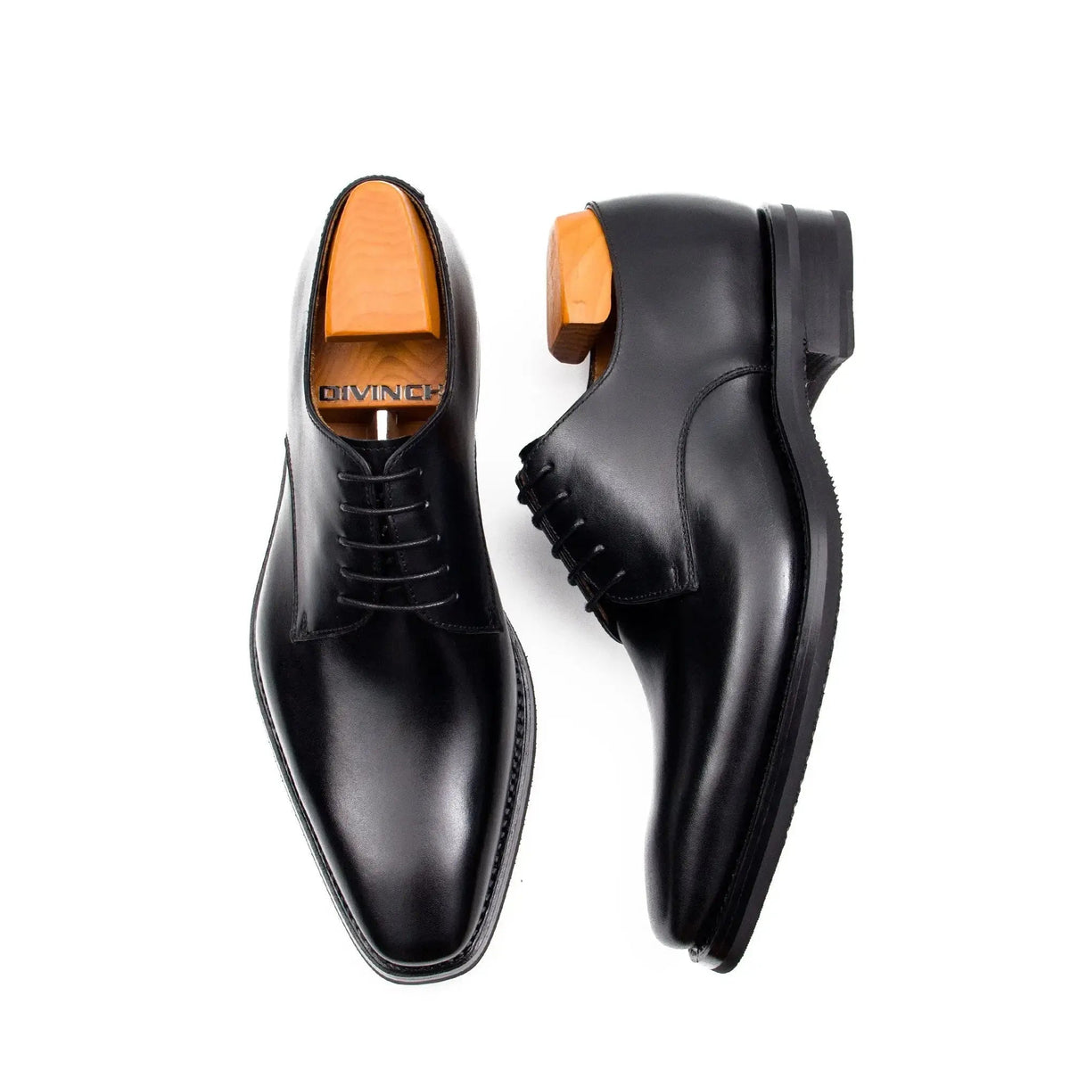 Black Plain-Toe Goodyear Derby Shoes