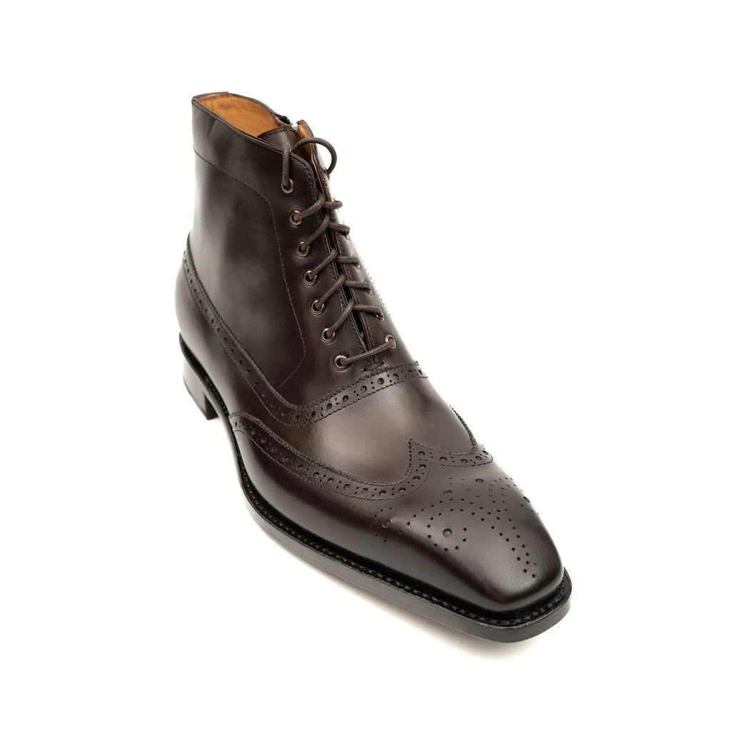 Dark Brown Wingtip Cow Leather Ankle Boots