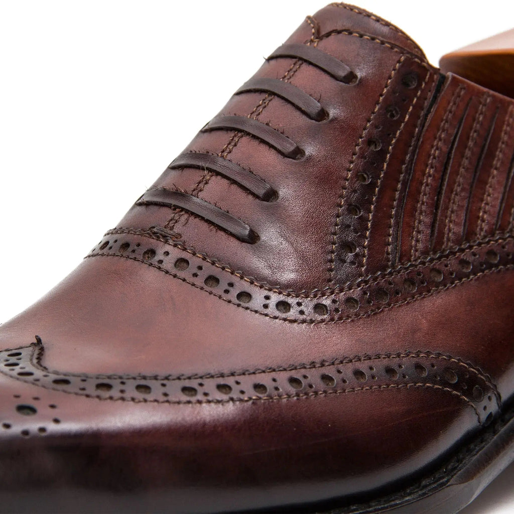 Brown Wingtip Cow Leather Oxford Shoes