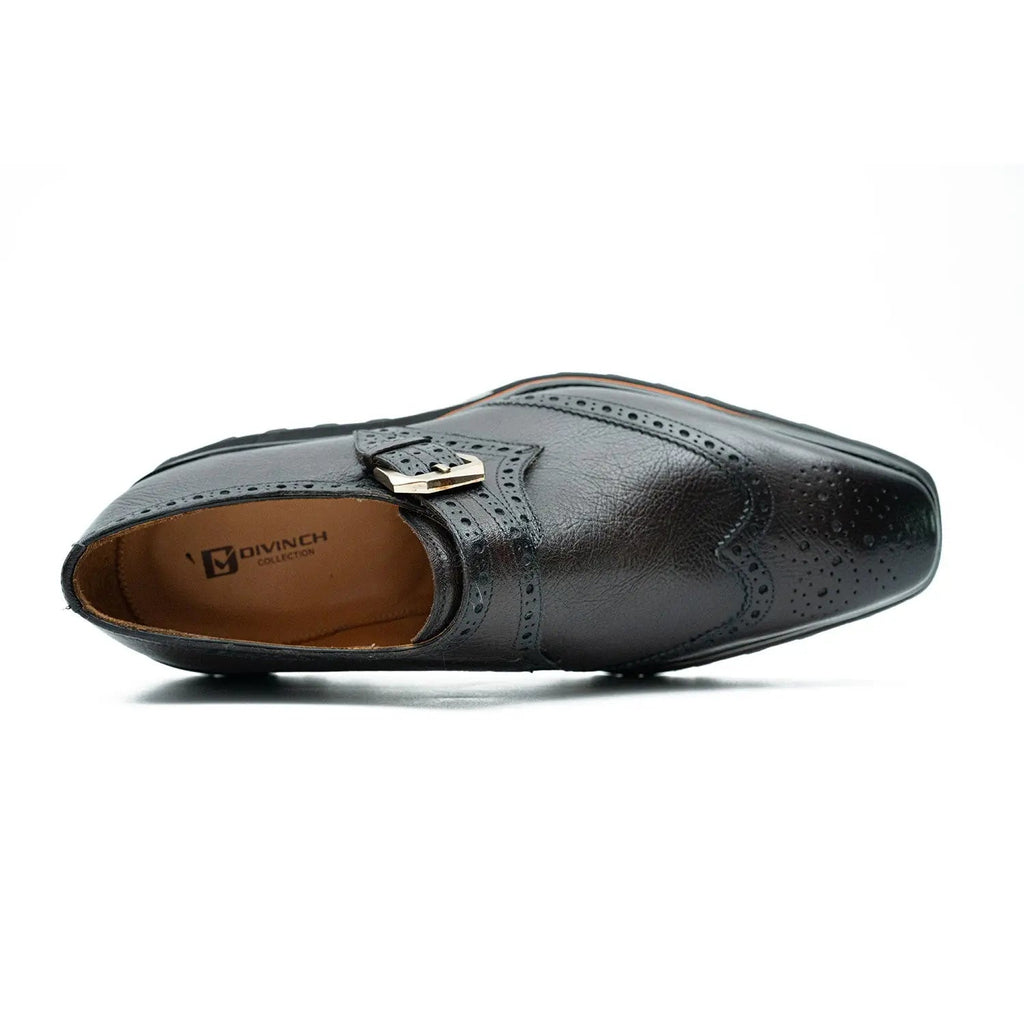 Dark Brown-Black Textured Wingtip Monk Shoe