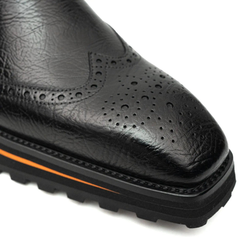 Black Wingtip Kangaroo Leather Monk Shoes
