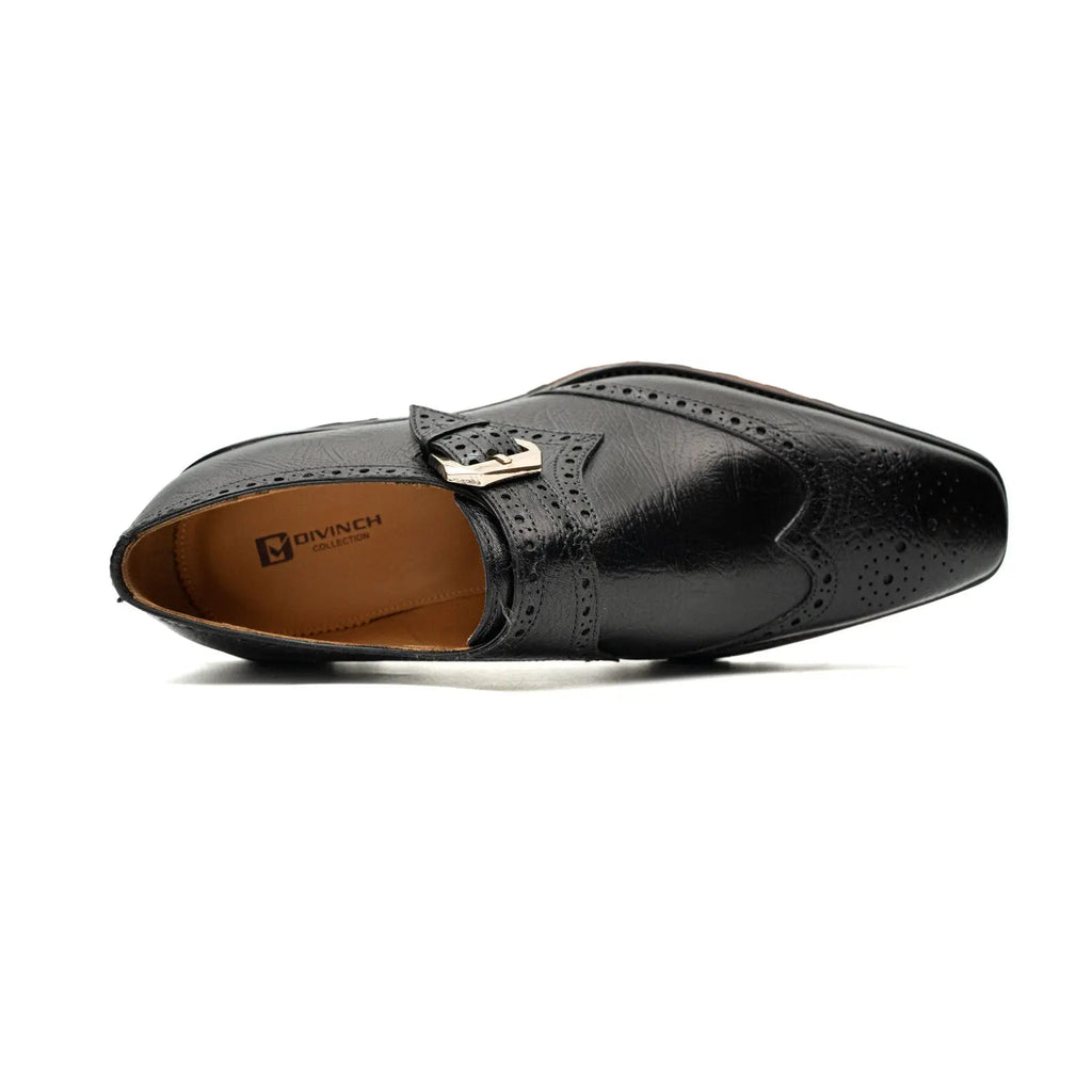 Black Wingtip Kangaroo Leather Monk Shoes