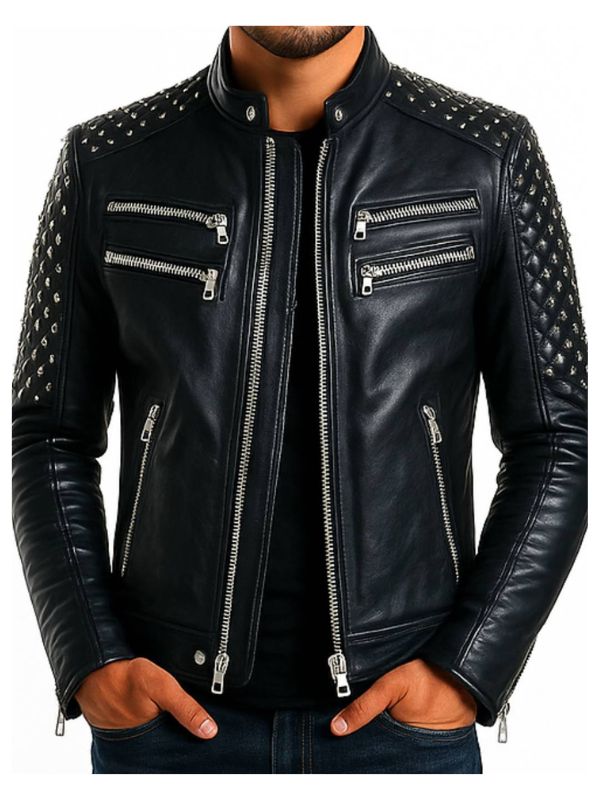 Men's Grayson Black Leather Biker Jacket