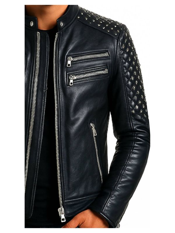 Men's Grayson Black Leather Biker Jacket