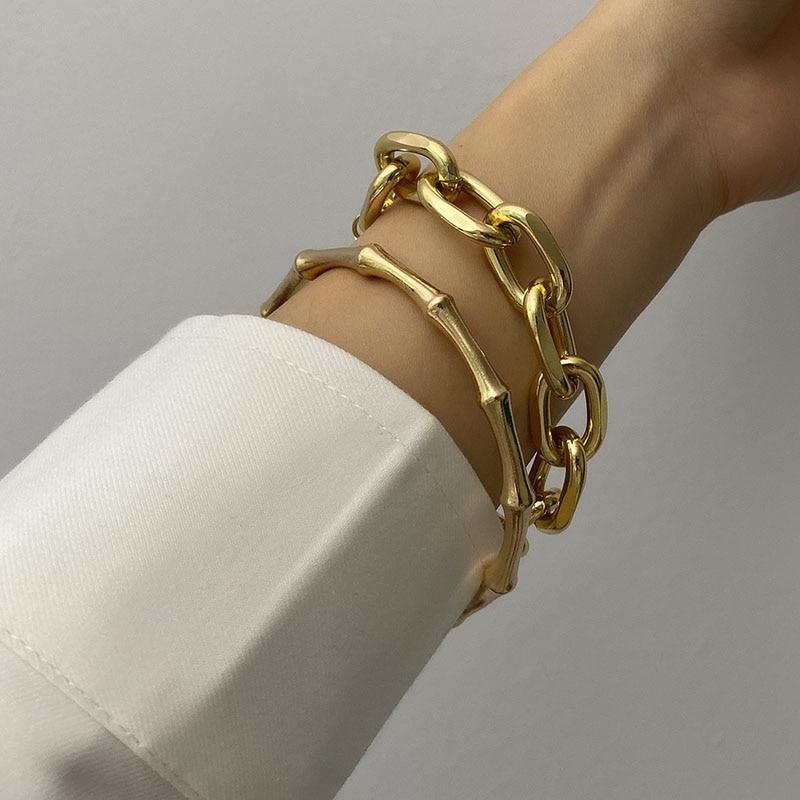 Luxury Modern New Gold Color Metal Chain Link Creative Bamboo Bracelet Bangle 2020 New Fashion Punk Bangle Bracelet Women Set
