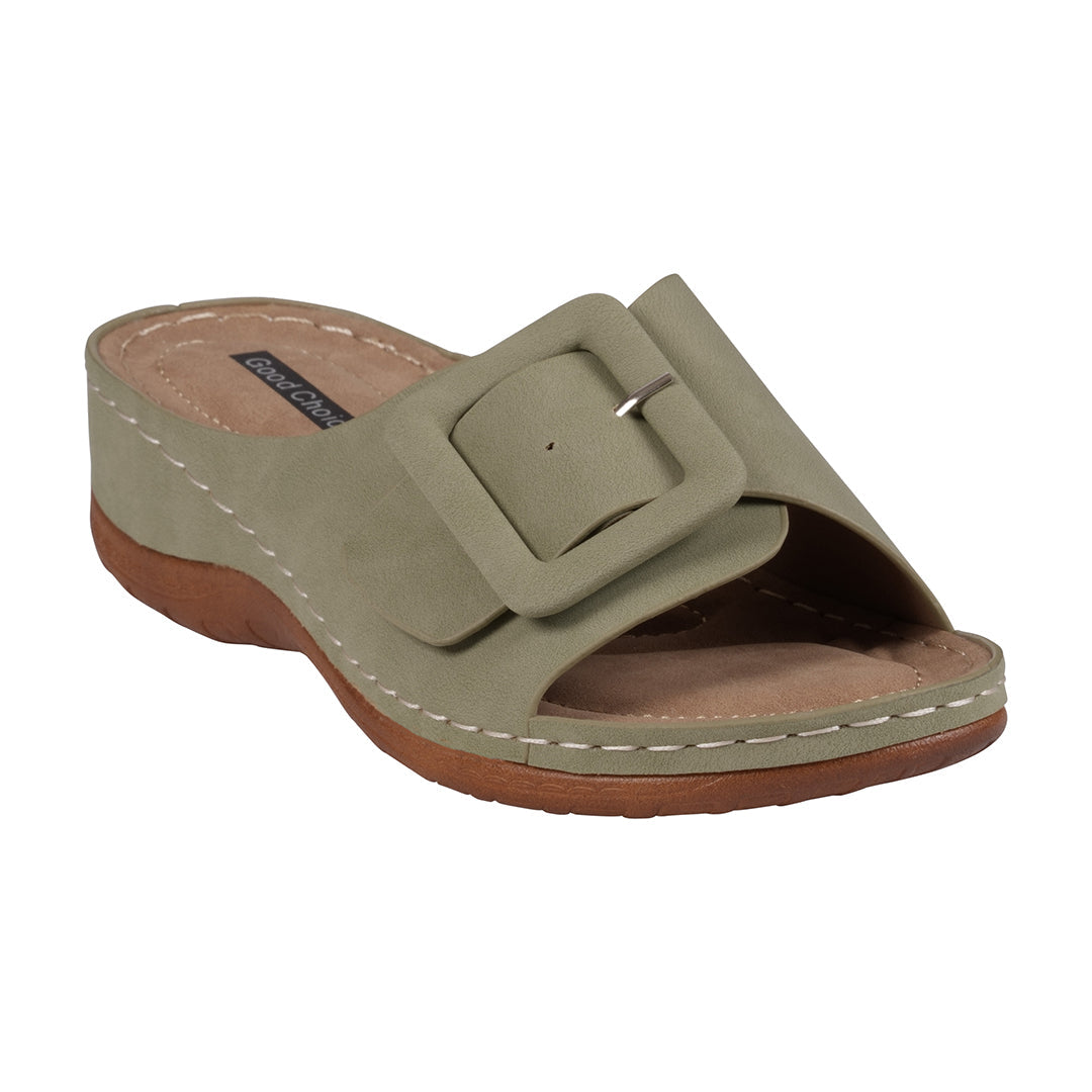 Women's Hamden Green Buckled Flat Sandals