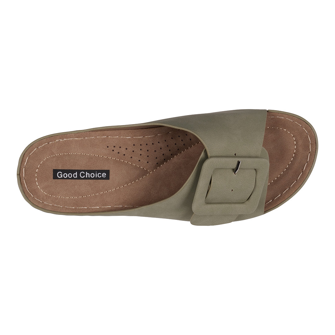 Women's Hamden Green Buckled Flat Sandals