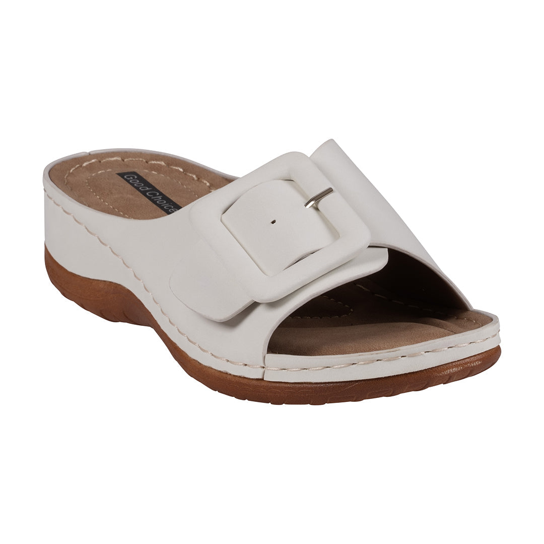 Women's Hamden White Buckled Flat Sandals