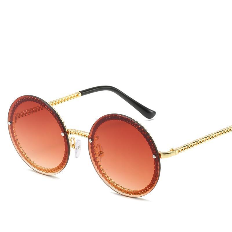 Famous Luxury Round Retro Rimless Elegant Woman and Lady Sunglasses Style With Zircons and Diamonds and UV400 Protection