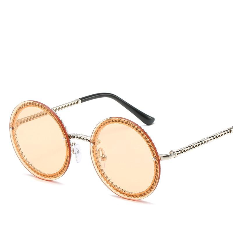 Famous Luxury Round Retro Rimless Elegant Woman and Lady Sunglasses Style With Zircons and Diamonds and UV400 Protection