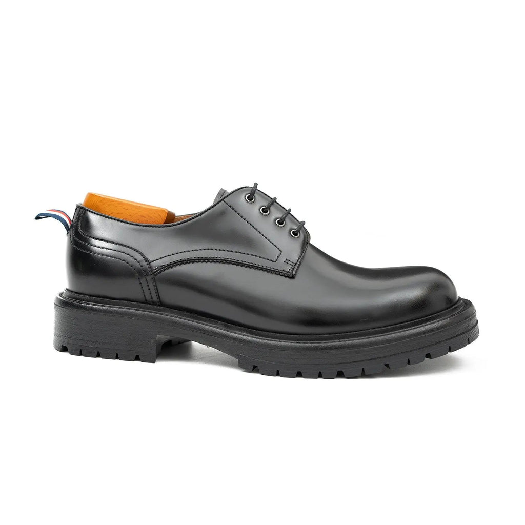 Black Plain-Toe Cow Leather Derby Shoes