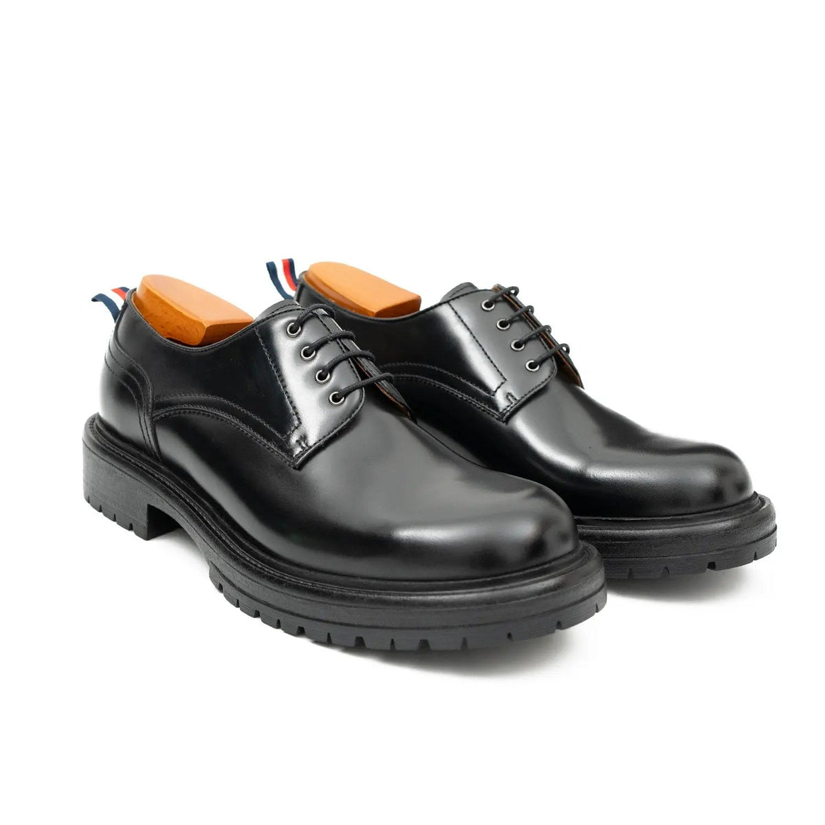 Black Plain-Toe Cow Leather Derby Shoes
