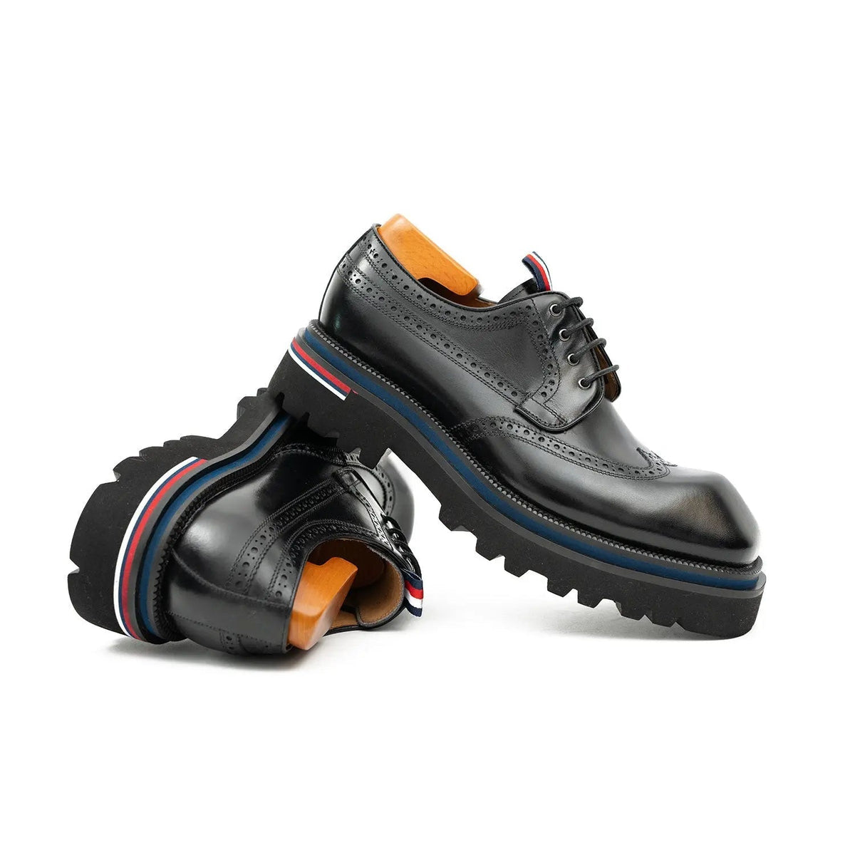 Black Wingtip Cow Leather Derby Shoes