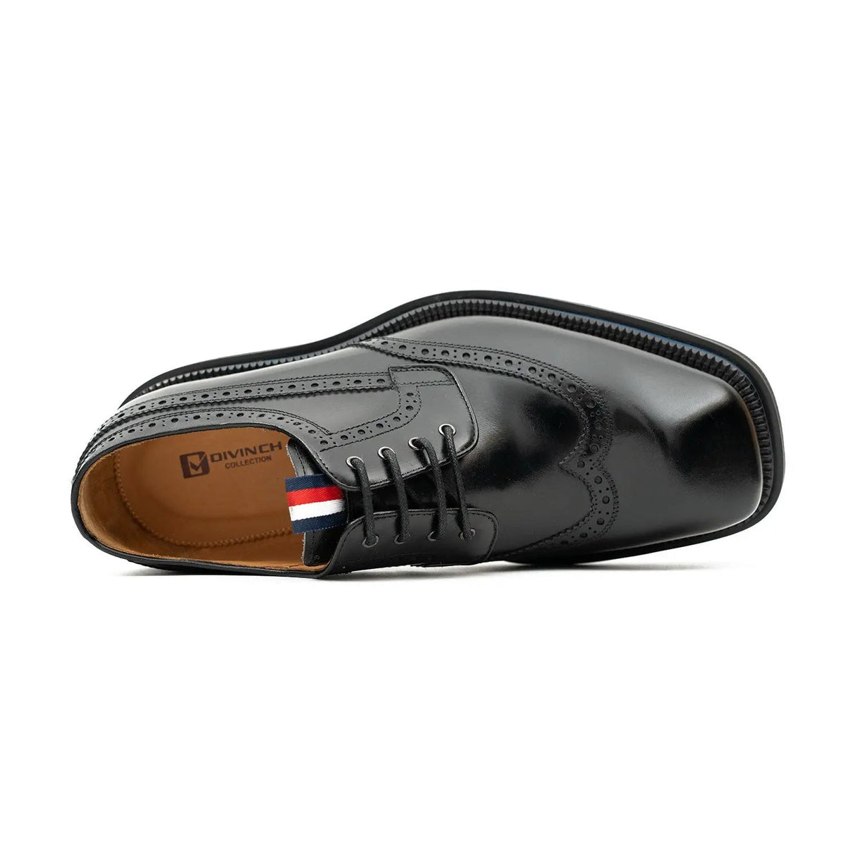 Black Wingtip Cow Leather Derby Shoes