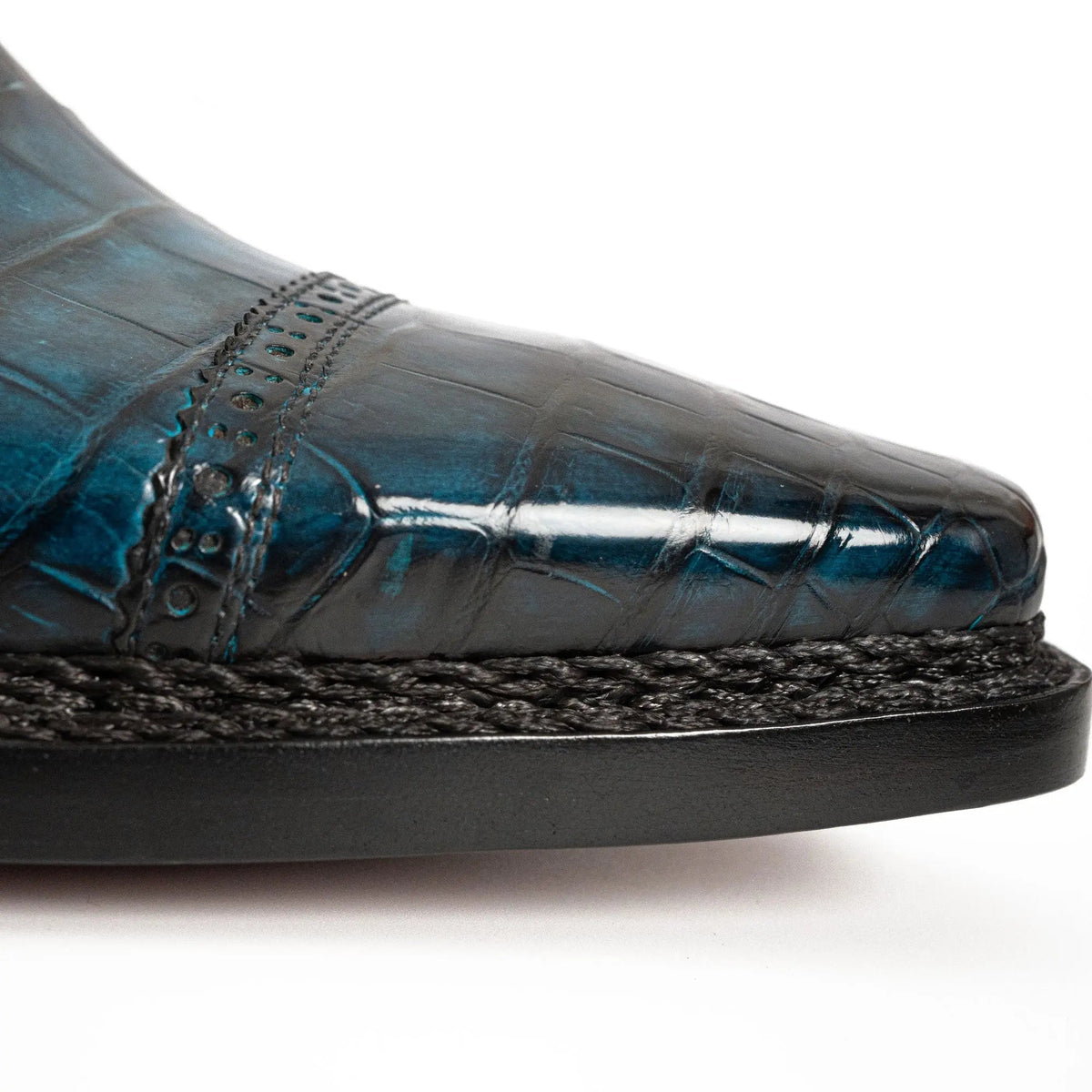 Teal Blue Cap-Toe Derby Shoes with Scale-Pattern Texture