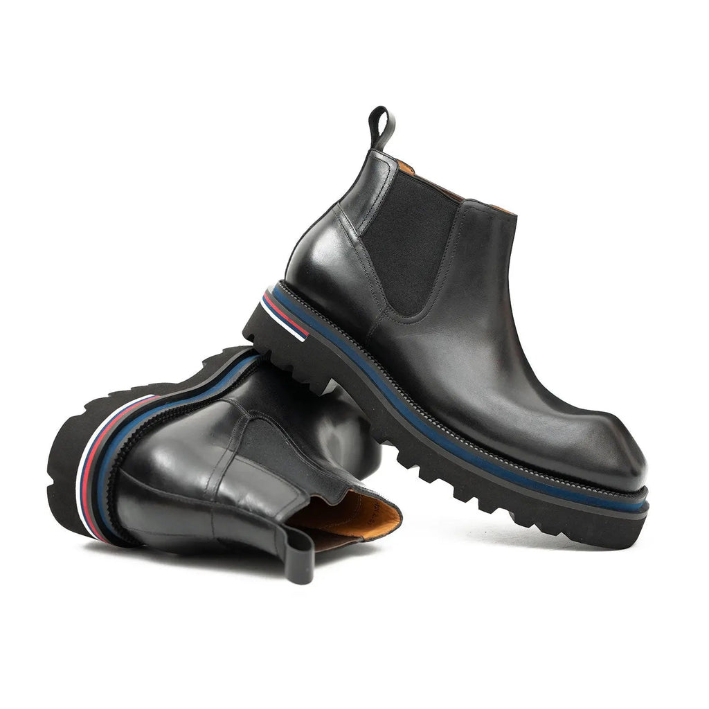 Black Square-Toe Cow Leather Chelsea Boots