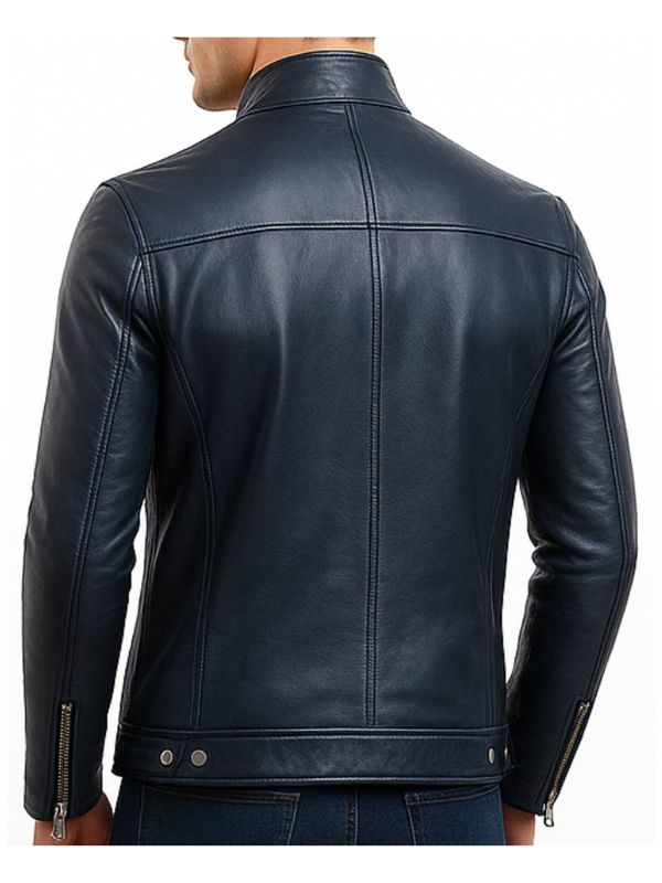 Men's Harrison Blue Leather Biker Jacket