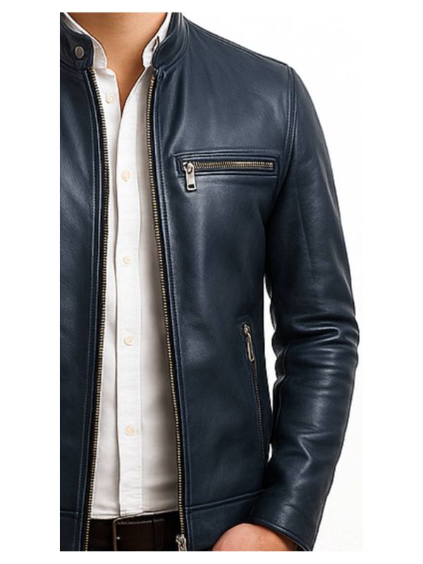 Men's Harrison Blue Leather Biker Jacket